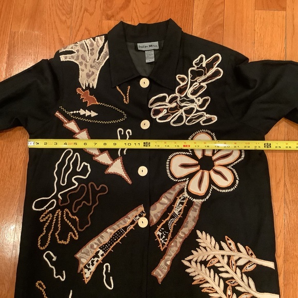 Indigo Moon Vintage Embroidered Black Floral Jacket Button Front Blazer Large - Picture 11 of 13